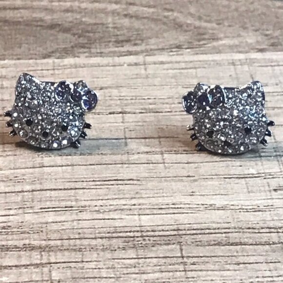 Purple Sanrio Hello Kitty Ear Stud Cute Girl Y2K Kawaii Rhinestone Earrings - Picture 5 of 6